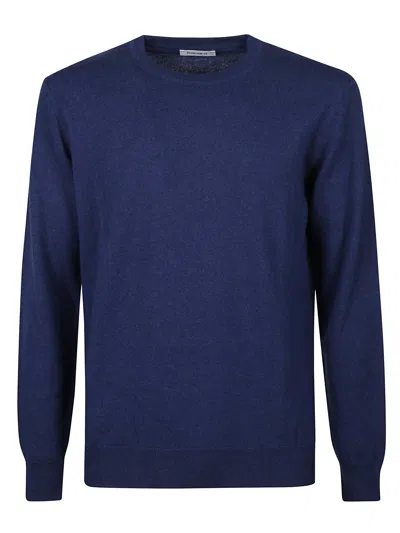 Kangra Cashmere Kangra Round Neck Fine Wool Sweather In Blue