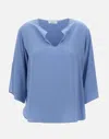 Kangra Cashmere Kangra Silk V Neck Blouse With Slits