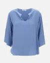 Kangra Cashmere Kangra Silk V Neck Blouse With Slits