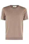 Kangra Cashmere Kangra Short-sleeved Ribbed Cotton Knit Top In Brown