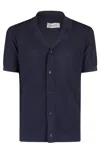 Kangra Cashmere Kangra Short-sleeved Shirt With Arabesque Pattern And Classic Collar In Blue