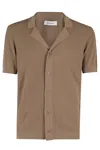 Kangra Cashmere Kangra Short-sleeved Shirt With Arabesque Textured Fabric And Notched Collar In Neutrals