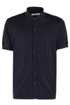 Kangra Cashmere Kangra Short-sleeved Shirt With Pointed Collar In Soft Silk-linen Blend In Blue