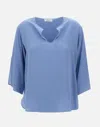 Kangra Cashmere Kangra Silk V Neck Blouse With Slits