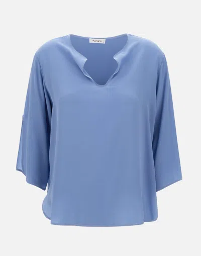 Kangra Cashmere Kangra Silk V Neck Blouse With Slits