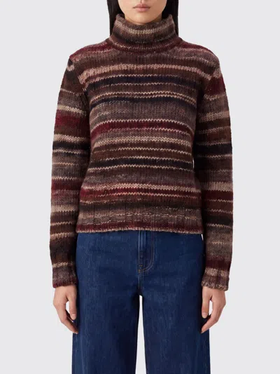 Kangra Cashmere Knitted Turtleneck Sweater With Horizontal Stripes And Ribbed Details In Brown