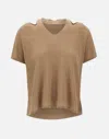 Kangra Cashmere Kangra Toffee Linen V Neck Sweater