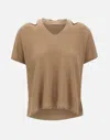 Kangra Cashmere Kangra Toffee Linen V Neck Sweater