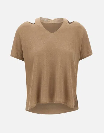 Kangra Cashmere Kangra Toffee Linen V Neck Sweater