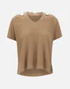 Kangra Cashmere Kangra Toffee Linen V Neck Sweater
