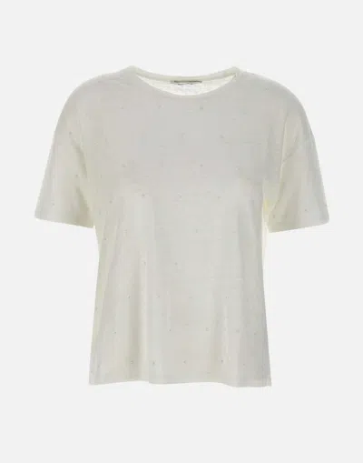 Kangra Cashmere Kangra White Beaded Linen T Shirt