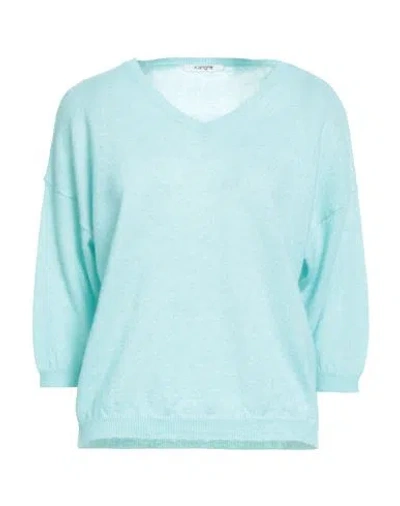 Kangra Cashmere Kangra Woman Sweater Turquoise Size 6 Alpaca Wool, Cotton In Blue