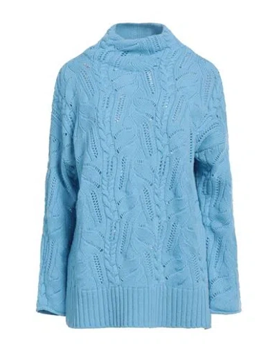 Kangra Cashmere Kangra Woman Turtleneck Azure Size 10 Merino Wool In Blue