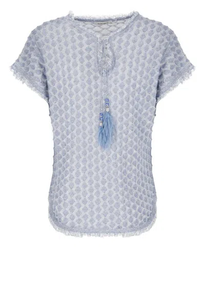 Kangra Cashmere Light Blue Cotton Blend Blouse