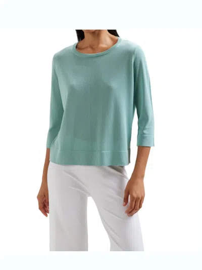 Kangra Cashmere Lightweight Green Top With Ribbed Detail In Blue