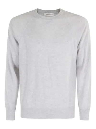 Kangra Cashmere Long-sleeve Crew Neck Sweater In Silver Wool In Blue