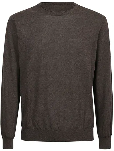 Kangra Cashmere Long Sleeved Crewneck Jumper In Brown