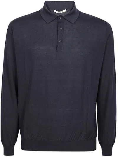 Kangra Cashmere Long Sleeved Knitted Polo Shirt In Blue