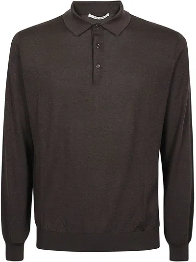 Kangra Cashmere Long Sleeved Knitted Polo Shirt In Brown