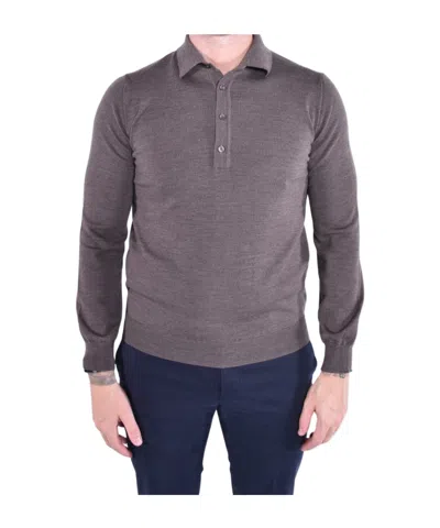 Kangra Cashmere Fine-knit Long-sleeved Polo Shirt In Gray