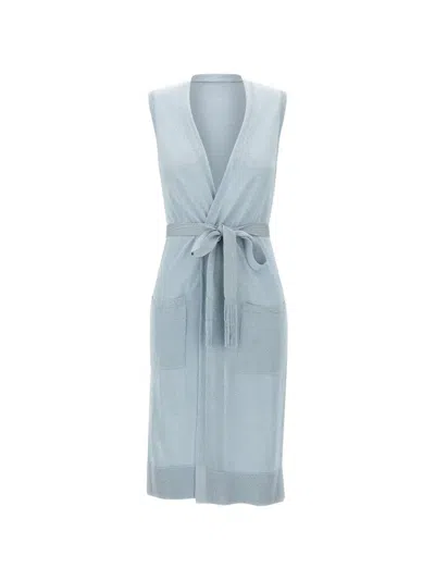Kangra Cashmere Lurex-knit Belted Cardi-coat In Blue