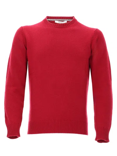 Kangra Cashmere Classic Red Crewneck Sweater In Extrafine Merino Wool