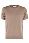 Kangra Cashmere Kangra Short-sleeved Ribbed Cotton Knit Top In Tortora