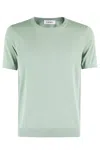 Kangra Cashmere Kangra Short-sleeved Cotton Knit Top With Ribbed Detailing In Verdino