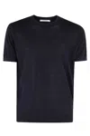 Kangra Cashmere Kangra Short-sleeve Knit Top With Ribbed Detailing In Blu