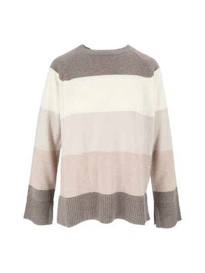 Kangra Cashmere Maxi Stripe Raglan C Rewneck Top In Multi
