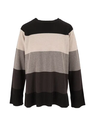 Kangra Cashmere Maxi Stripe Raglan C Rewneck Top In Multi