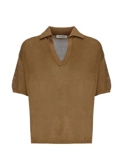 Kangra Cashmere Metallic-effect Polo-collar T-shirt In Brown
