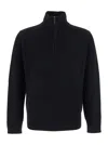 Kangra Cashmere Black Sweater With High Neck And Half Zip Closure On The Front In Wool Man In Blue