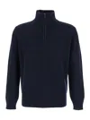 Kangra Cashmere Blue Sweater With High Neck And Half Zip Closure On The Front In Wool Man In Blue