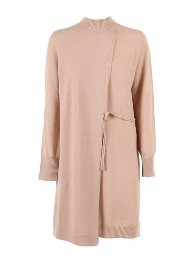Kangra Cashmere Asymmetric Tie Mini Dress In Neutral