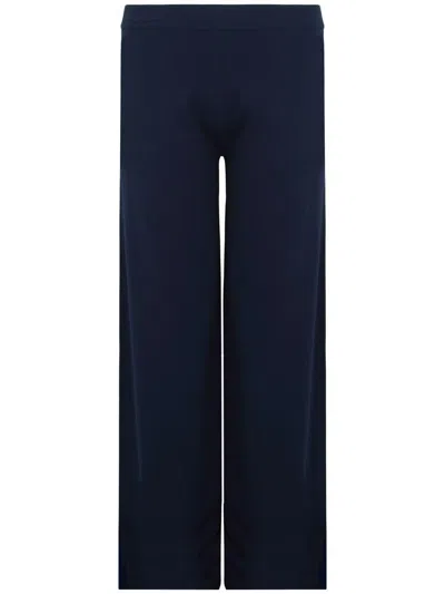 Kangra Cashmere Navy Blue High-waisted Wide-leg Trousers