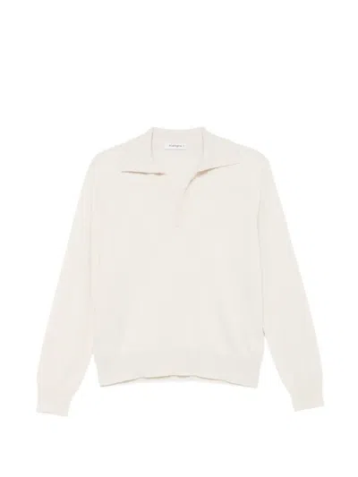 Kangra Cashmere Open-collar Long-sleeve Sweater In White