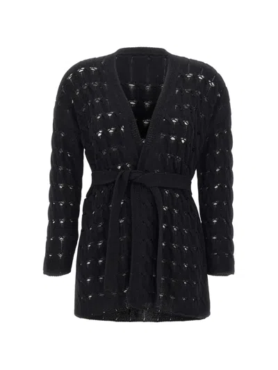 Kangra Cashmere Open-knit Belted Cardigan In Black