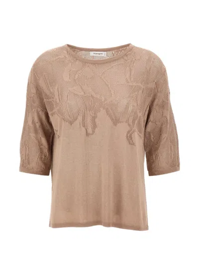 Kangra Cashmere Openwork Three-quarter Sleeve Top In Brown