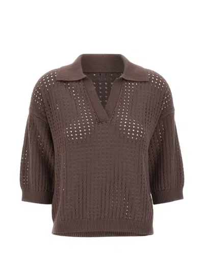 Kangra Cashmere Openwork V-neck Polo In Brown