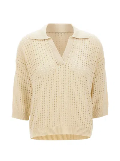 Kangra Cashmere Openwork V-neck T-shirt In Neutral