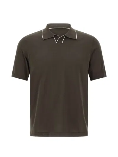 Kangra Cashmere Piped-trim Polo-collar T-shirt In Brown