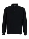 Kangra Cashmere Black Polo Shirt With Classic Collar And Ribbed Trims In Wool Man In Black