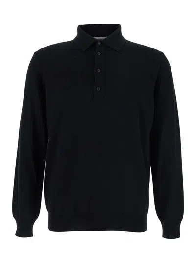 Kangra Cashmere Polo 4bottoni F. 12gg In Black