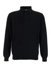 Kangra Cashmere Black Polo Shirt With Classic Collar And Ribbed Trims In Wool Man In Black