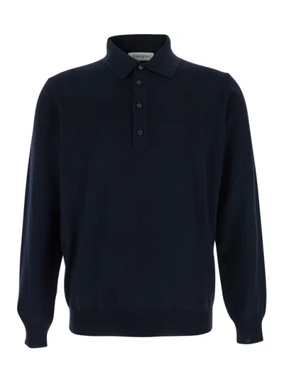 Kangra Cashmere Four-button Polo Shirt In Blue