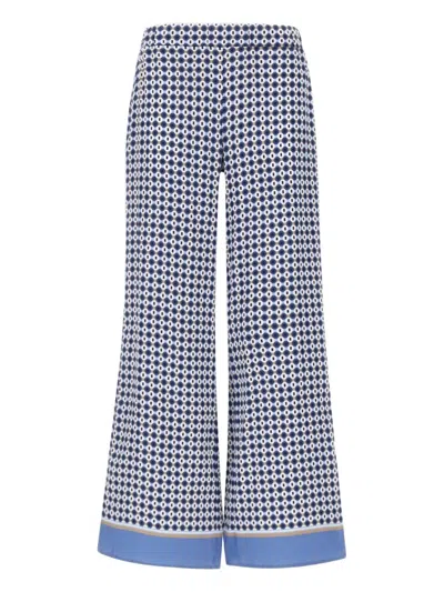 Kangra Cashmere Wide-leg Pants With Geometric Pattern In Blue