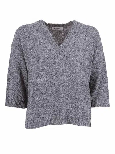 Kangra Cashmere Pull Paillettes Manica Al Gomito In Gray