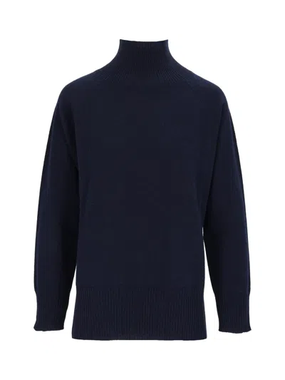 Kangra Cashmere Raglan Turtleneck Sweater With Side Slits In Blue