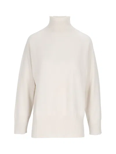 Kangra Cashmere Raglan Turtleneck Sweater With Side Slits In Neutral
